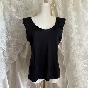 Black Adonna Black Satin Blouse with Shoulder Pads